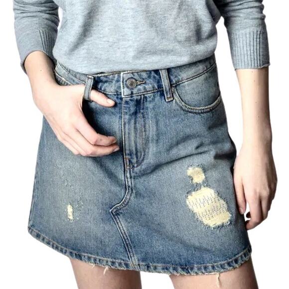 Zadig & Voltaire 40/Medium Denim Distressed Medium Wash Juice Mini Jean Skirt - Picture 1 of 9